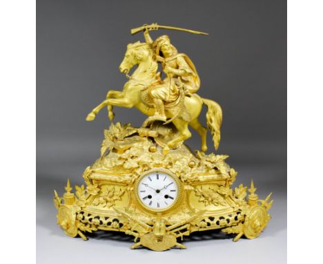 A 19th Century French ormolu cased mantel clock by J. Mayer of Paris, No. 859, the 3.25ins diameter white enamelled dial with