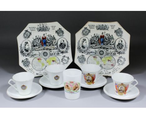 A pair of late 19th Century English pottery commemorative octagonal plates - "Victoria, Queen and Empress, Jubilee Year 1887"