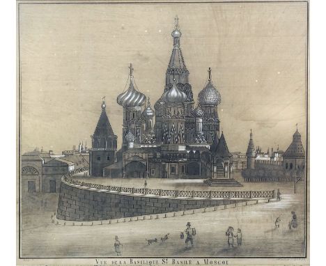 19th Century French School - Lithograph heightened in white - "Vue de la Basilique, St. Basile a Moscow", 16ins x 18ins, indi