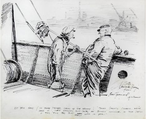 Bert Thomas (1883-1966) - Ink cartoon - "Thank Goodness Charlie, we've done wi' them eternal blue skies an' blindin sunshine 