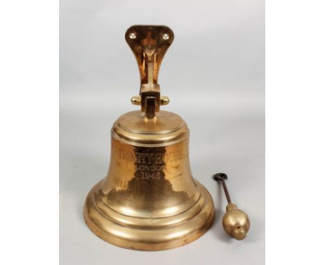 A George VI Second World War "Trinity House" bell metal bell dated 1945, complete with clapper and wall bracket for same, bel