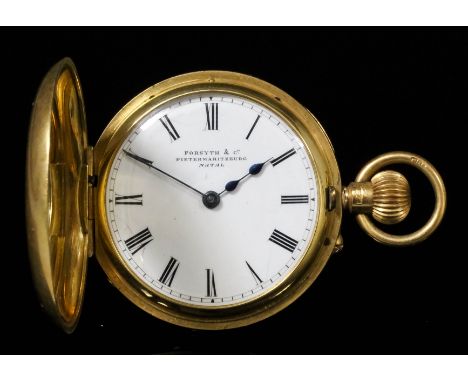 A gentleman's 18ct gold full hunting cased pocket watch by Forsyth & Co of Pietermaritzburg, Natal, No. 198786, the white ena