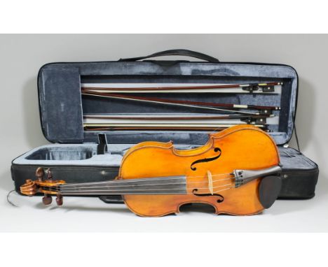 A late 19th Century English full size violin by William Thompson of Bishop Auckland with one piece back, back measurement (ex