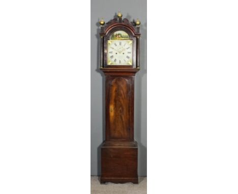 An early 19th Century mahogany longcase clock by Edward Shilling of Milton, the 12ins arched painted dial with Roman numerals