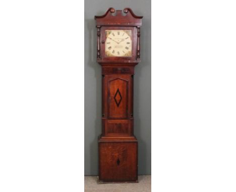 A 19th Century oak and mahogany longcase clock by George Bickerton of Kidderminster, the 12ins square painted dial with Roman