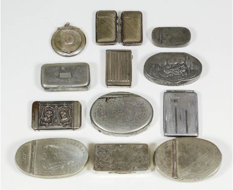 A 19th Century plated metal oval snuff box, the lid engraved with flowers and leaves and worded "Walter C. Evans", 3.25ins x 