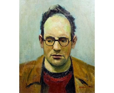 Rowell Tyson (born 1926) - Oil painting - Shoulder length portrait of the artist John Bratby, board 21.75ins x 17.75ins, sign