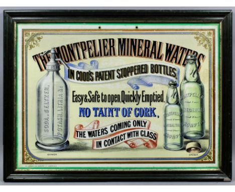 A good 19th Century lithograph advertising card produced by W.J. Roberts, 90 Newgate Street, London EC for "Montpelier Minera