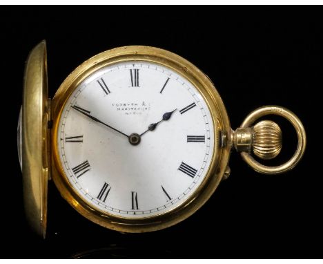 A gentleman's 18ct gold half hunting cased lever pocket watch by Forsyth & Co of Pietermaritzburgh, Natal, No. 199036, the wh