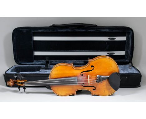 A late 19th/early 20th Century J.T.L. full size violin with figured one piece back, back measuring excluding button 14.125ins