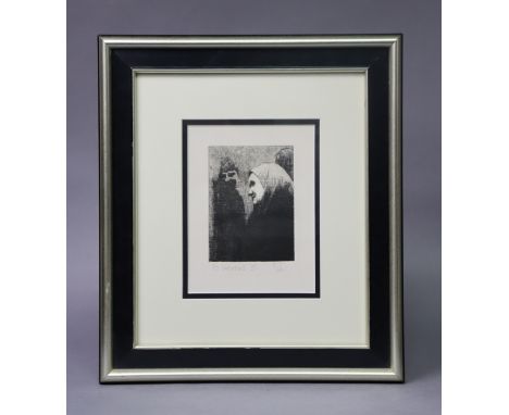 A Ukranian Contemporary black &amp; white etching titled “Variations IX”, Signed, inscribed &amp; numbered 3/3 in pencil, 14c