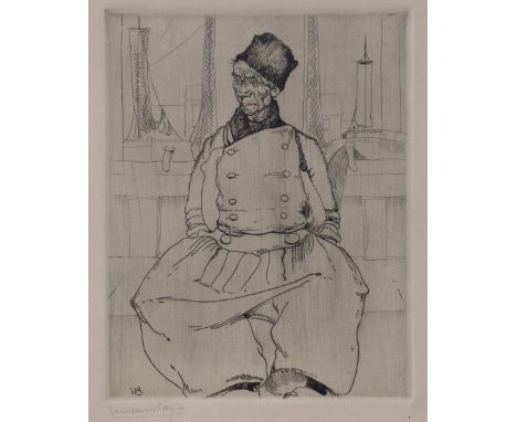 WILLIAM van den BERG (1886-1970).  Study of a Dutchman, etching, signed lower margin, 19cm x 15cm (image), framed &amp; glaze