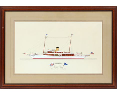 FRAN R. CREVIER (AMERICAN 1910-1987), INDIA INK & WATERCOLOR, 1974. IMAGE: H 6 1/2", W 19 3/4", "STELLARIS"Framed and matted 