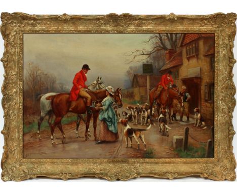 JOHN SANDERSON-WELLS (BRITISH, 1872-1955), OIL ON CANVAS, H 15", W 23", "END OF THE DAY" J. Sanderson Wells (British 1872-195