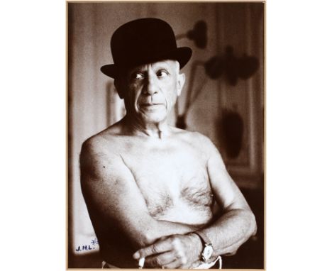 JACQUES HENRI LARTIGUE, GELATIN SILVER PRINT, "PICASSO IN CANNES", 1955, H 9 3/4", W 7"Initiated on print recto; titled and d