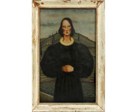 AMERICAN SCHOOL, OIL ON CANVAS, H 29", W 18", PORTRAIT OF A WOMANUnsigned; framed under glass.- For High Resolution Photos vi