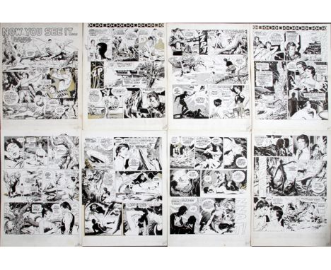 AL WILLIAMSON AND BRUCE JONES HAND ENHANCED PRINT, EIGHT PAGES, H 16.5", L 13" "NOW YOU SEE IT"Hand enhanced boards in ink by