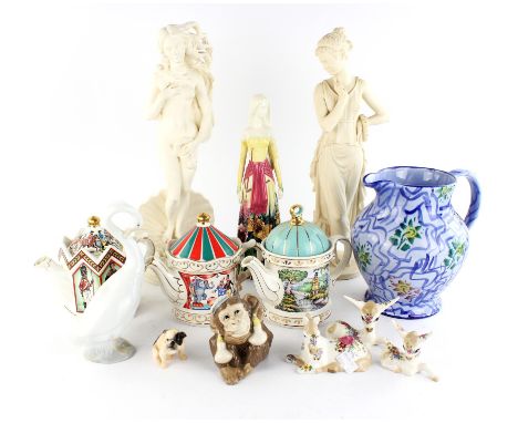 A pair of resin figures depicting a Classical Lady and a model of Venus, after Botticelli, together with various including th