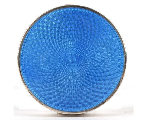 Silver and enamel guilloche enamel compact, A.L. Dennison, Birmingham 1932Condition Report:  Exterior is in reasonably good c