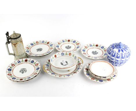 A Royal Rudolstadt part dinner service, to include a bowl on feet, a cake plate, four small plates 22cm dia, three smaller pl