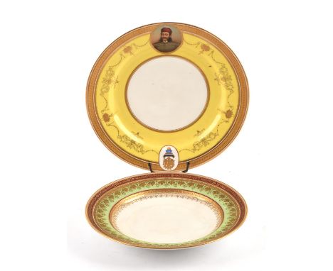 Two Vienna porcelain Cabinet plates, late 19th/early 20th Century, one for the Turkish Market, decorated with an oval vignett