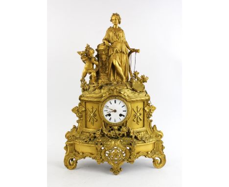 A Louis XVI style gilt metal mantel clock