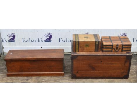 Walnut tool makers chest, 19th Century, with brass handles, with inset tool tray, H27 x W79 x D 28.5cm, together with a pine 