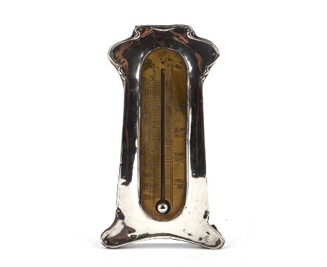 Art Nouveau silver framed desktop thermometer, Chester 1904, H15cmCondition Report:  Frame has dents to the inner and outer e