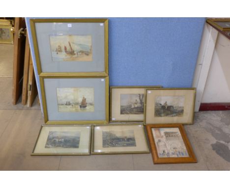 A Wilding, pair of marine scenes, watercolours, four fox hunting prints and a Ib Spang Olsen print, Morten