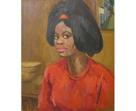 Peter Collins, portrait of a lady, oil on board, unframed