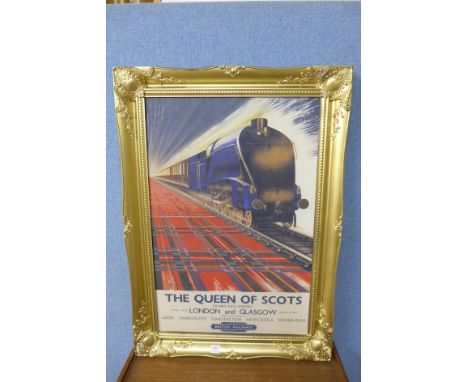A reproduction railway print, The Queen of Scots, framed
