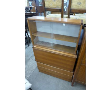 A Tapley teak room divider, a chair, coffee table and pouffe