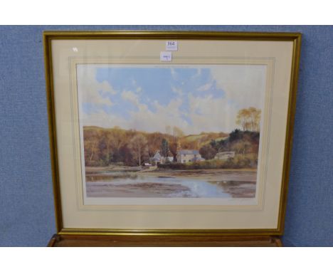 A signed Barnfather print, Walking the Dog, framed