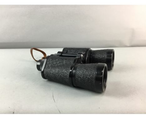 PAIR OF RUSSIAN BINOCULARS, in leather case, along with a Cine camera and a walnut mantel clock (3)