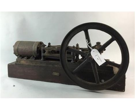 VINTAGE MODEL STEAM ENGINE, on wood base, 58cm long