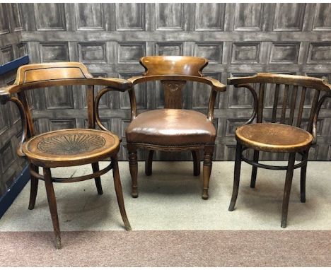 TWO BENTWOOD ARMCHAIRS, along with another Victorian armchair