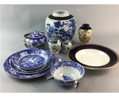 SPODE ITALIAN DINNER FOR ONE, comprising two plates and two bowls, along with a similarly decorated tea pot, a blue and white