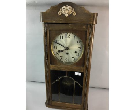 1930's OAK CASED WALL CLOCK, with astragal glazed sections and beading, 77cm high