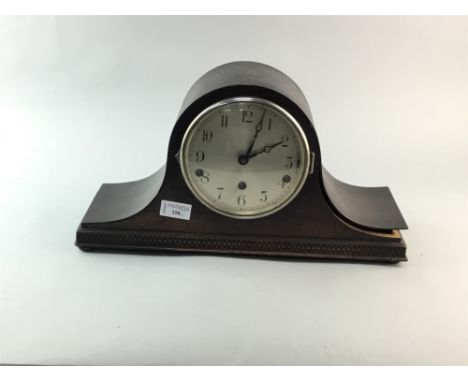 ART DECO STYLE BENTIMA MANTEL CLOCK, 16.5cm high, along with two stained wood mantel clocks (3)