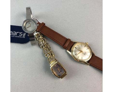 TRIDENT WRIST WATCH, with leather strap, along with a silver cased wrist watch with bracelet strap and a Calvin Klein dress w