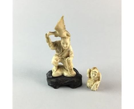 JAPANESE IVORY FIGURE AND A NETSUKE