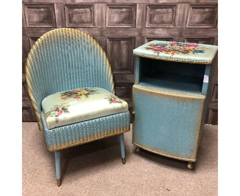 LLOYD LOOM WICKER CHAIR, CUPBOARD AND OTTOMAN, along with a folding table screen (4)