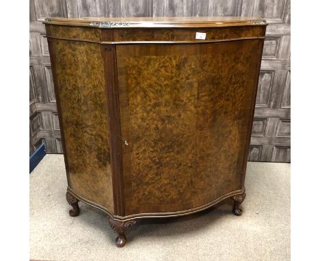 REPRODUCTION WALNUT LOUNGE COMMODE, on short cabriole legs, 100cm high