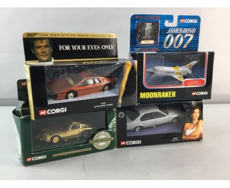 LOT OF JAMES BOND CORGI VEHICLES, including Aston Martin DB5, BMW 750i, Moonraker, and other examples