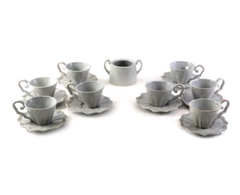 A studio type part tea service, with grey coloured glaze. 