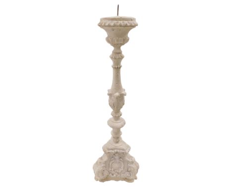 An unglazed terracotta Italian style altar candlestick, 60cm high. 