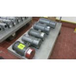 [Lot] (5) Motors, (1) 5 hp, (1) 3 hp, (1) 1.5 hp, (1) 1 hp (contents on cart, no cart)