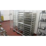 [Lot] (4) Aluminum tray racks, (3) 12 slot, (1) 20 slot with 22 trays