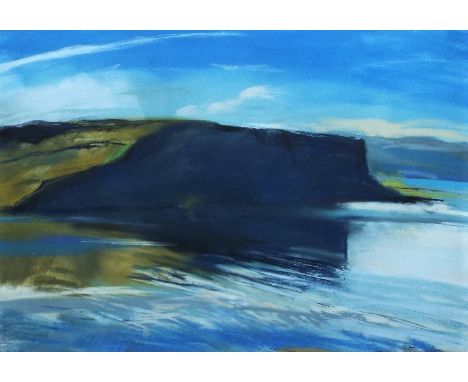 20th century school - 'Coastal landscape', indistinctly signed in pencil, mixed media, 75 x 110cm, framed (un-glazed)
