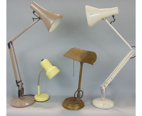 Vintage castlite desk lamp in brass with adjustable column and shade, two further angel poise lights and one other (4)